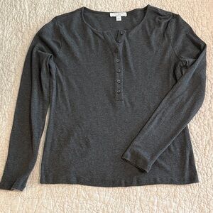 Ann Taylor Dark Gray Long Sleeve Henley Top